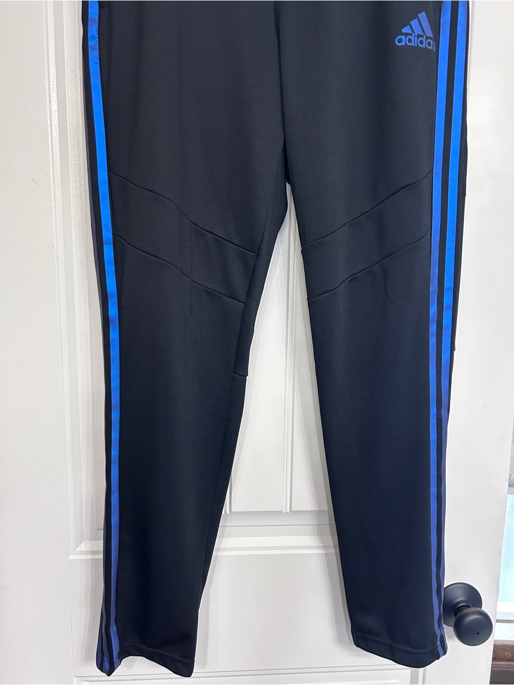 Adidas Tiro Black Track Pants with Blue Metallic Stripes, unisex, Sz L - Picture 2 of 6